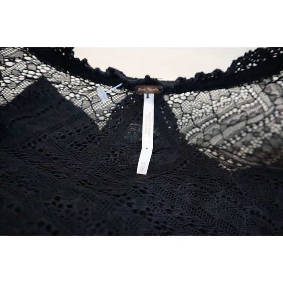 Free People OB1656955 Women's Sz XS Black L/S Lace My Party Top Blouse - Picture 4 of 9